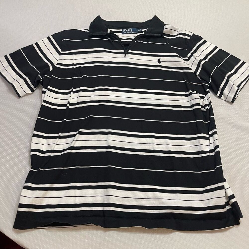 Polo By Ralph Lauren Black White Stripe VTG Polo Shirt Size XL